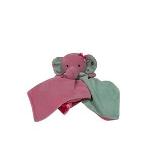 Okiedokie Elephant Green Pink Hug Flower Split Satin Baby Lovey Security Blanket